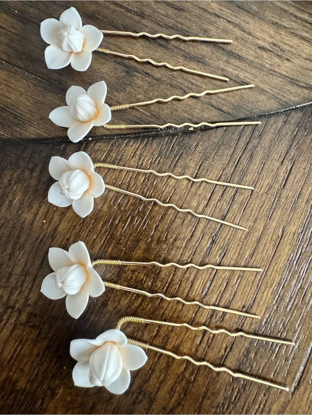Gold Floral Hair Pins,White Flower Accents - Set of 5, Anthropologie boho